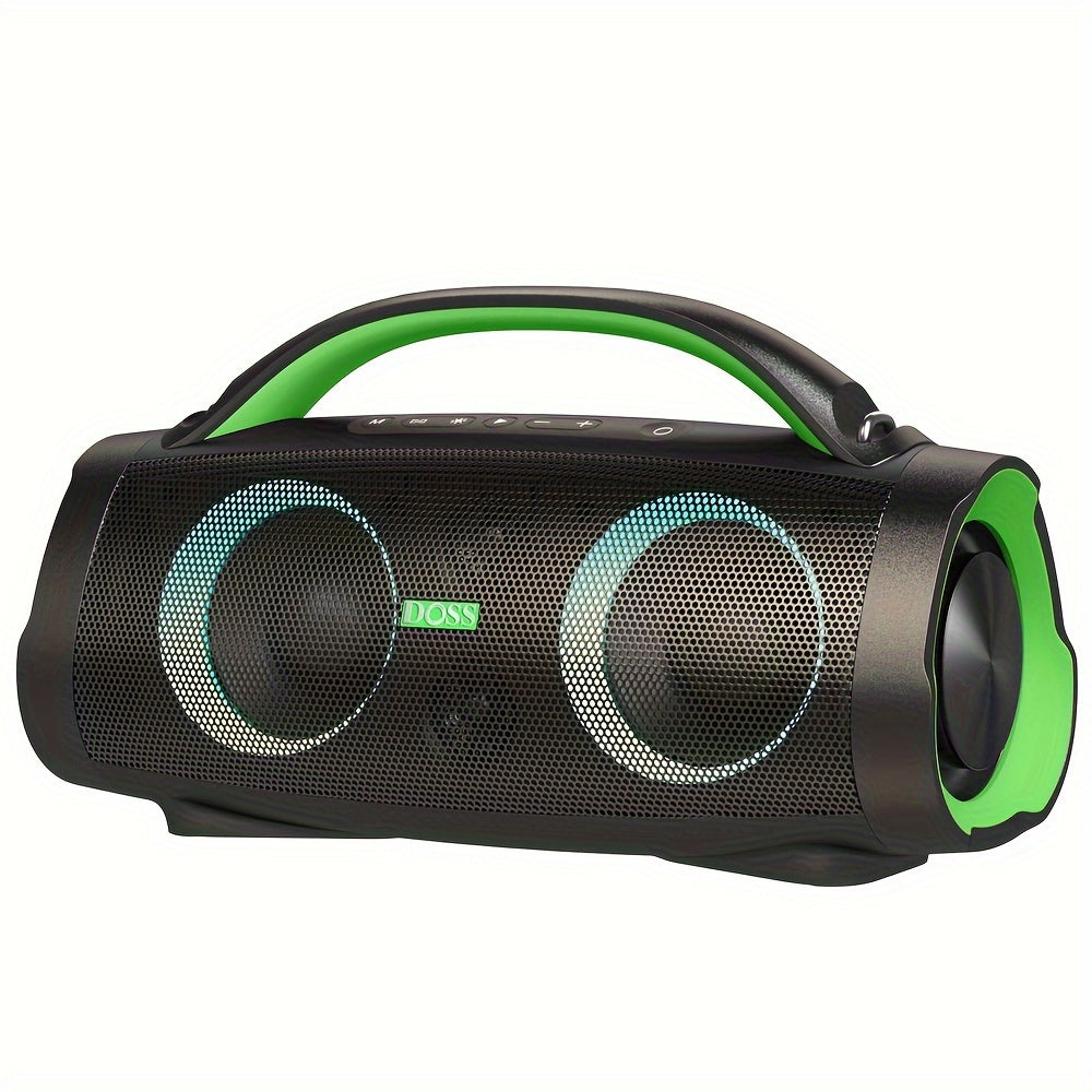 Altavoz Portátil Inalámbrico para Exteriores DOSS 100W 5.3 con Sonido Estéreo, Bajos Intensos, 20 Horas de Reproducción, Batería Externa de 10400 Mah, Luz de Fiesta de Color Mezclado, Altavoz Portátil IPX6 para Camping, Playa