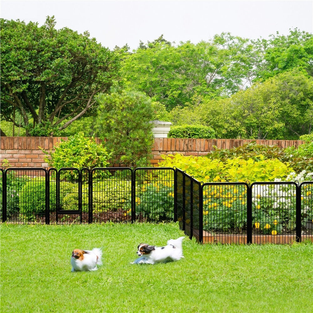 Corral para cachorros Costoffs de 65 cm de ancho x 80 cm de alto con paneles de malla, recinto plegable para perros con puerta y estacas de sujeción para uso en interiores y exteriores