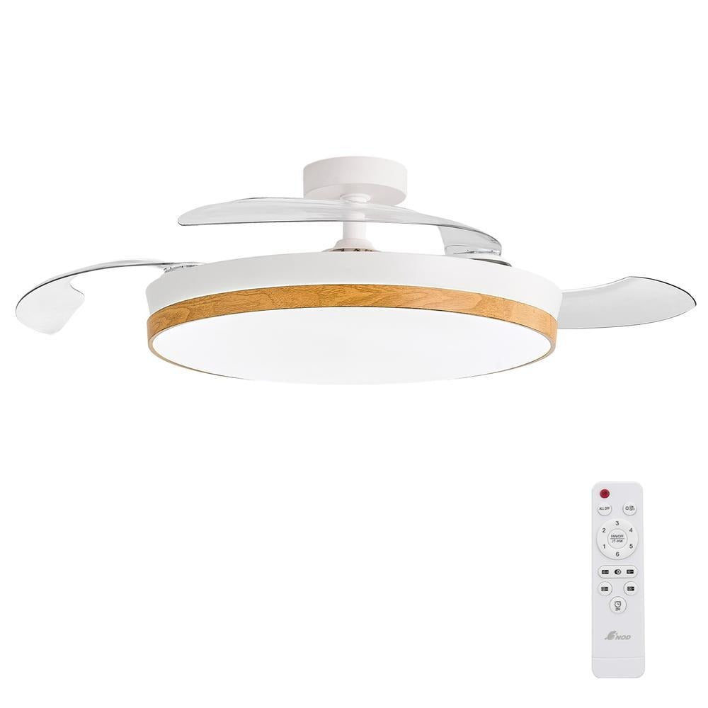 Ventilador de Techo con Luz LED Aspas Retráctiles, SPTO-2, 3 Tonalidades, Control Remoto, 6 Velocidades, Motor DC Silencioso, Temporizador, Sin WiFi
