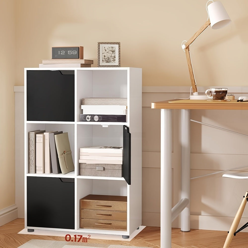 1 estantería, estantería vertical, almacenamiento para oficina en casa, archivador, 3 puertas, 6 compartimentos, estantería de estudio, 59.6X91X29Cm