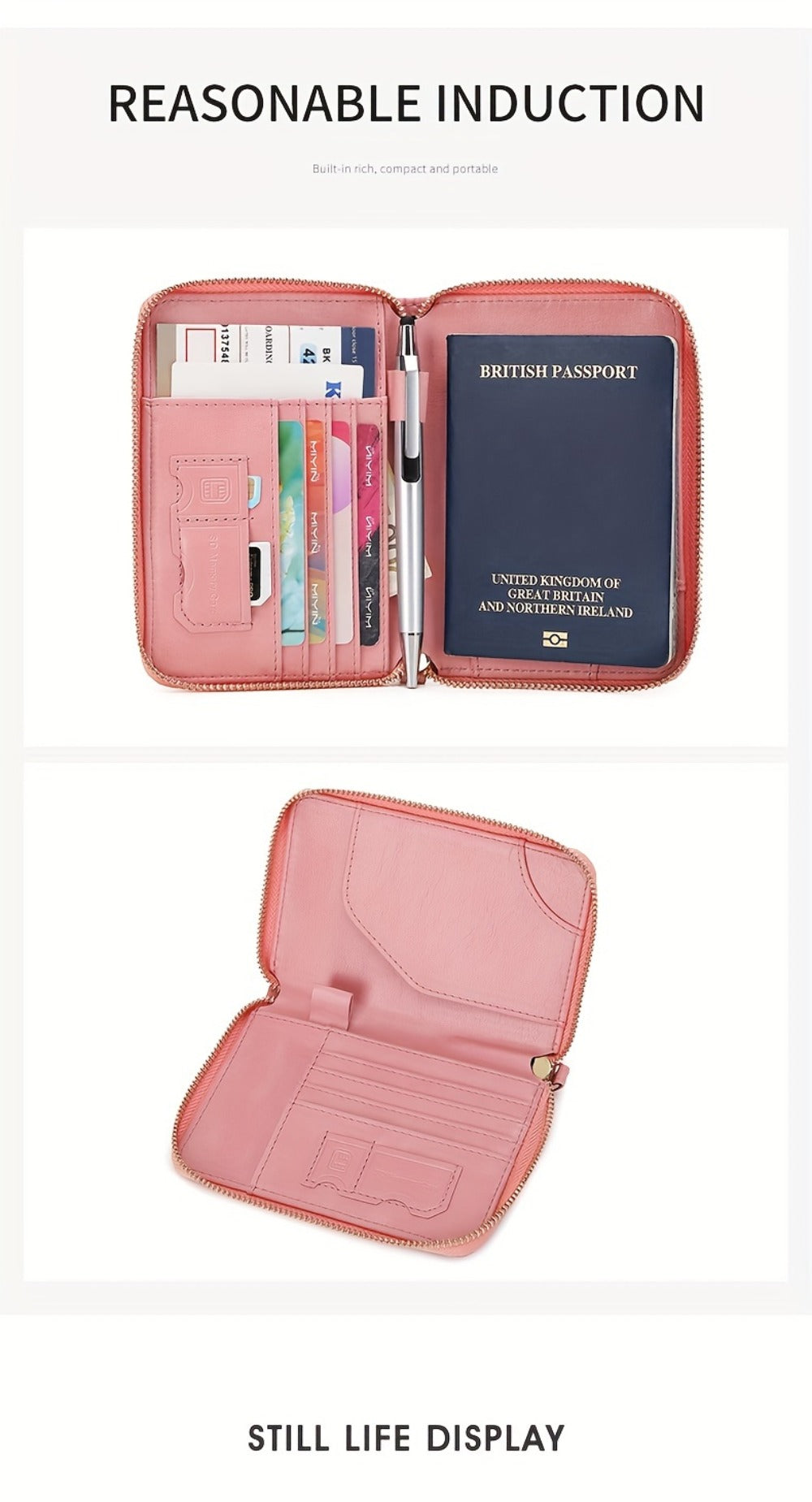 Portapassaporte RFID con cremallera y correa de muñeca, bolsa de almacenamiento multifuncional portátil para viajes, pasaporte y documentos, tarjetero