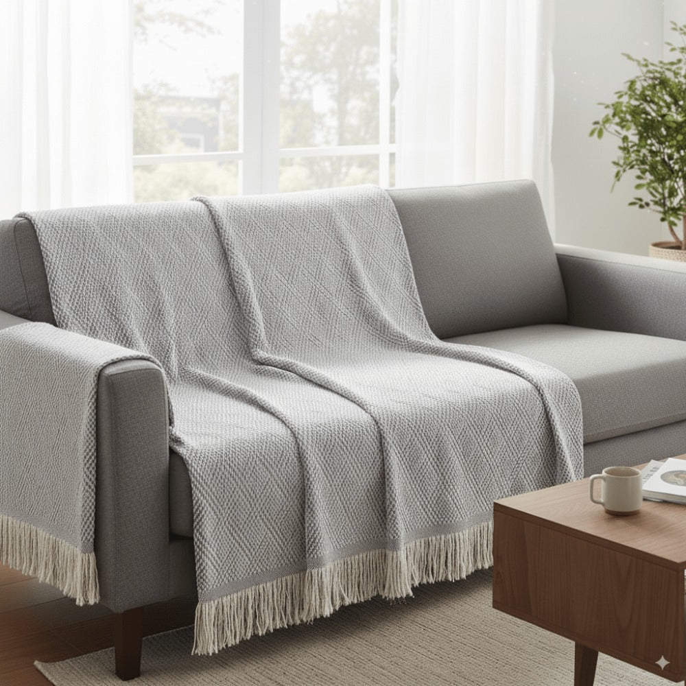 Fular multiusos con tejido Jacquard, resistente y fácil de limpiar, disponible en varios colores y tamaños, ideal para sofá, cama o picnic.