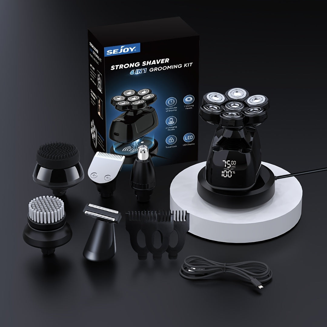 Máquinas de afeitar para cabeza para hombres calvos, 7D magnéticas, afeitadora eléctrica para cabeza de hombre con pantalla LED, carga inalámbrica tipo-C, 6500-9200 RPM, afeitado de contorno 360° para hombres