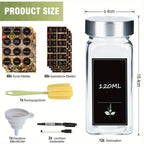 Juego de tarros para especias cuadrados Soontrans [12/24 piezas] con tapa, tarros para especias de 120 ml, agitadores de especias con pegatinas vacías, cepillo de limpieza, colador