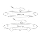 Juego de Pulseras para Mujer en Plata 925, Pulseras Ajustables y Apilables con Corazón y Perla, Pulsera Brillante de Amor, Regalo de Joyería para Mujer, 16 cm + 5 cm