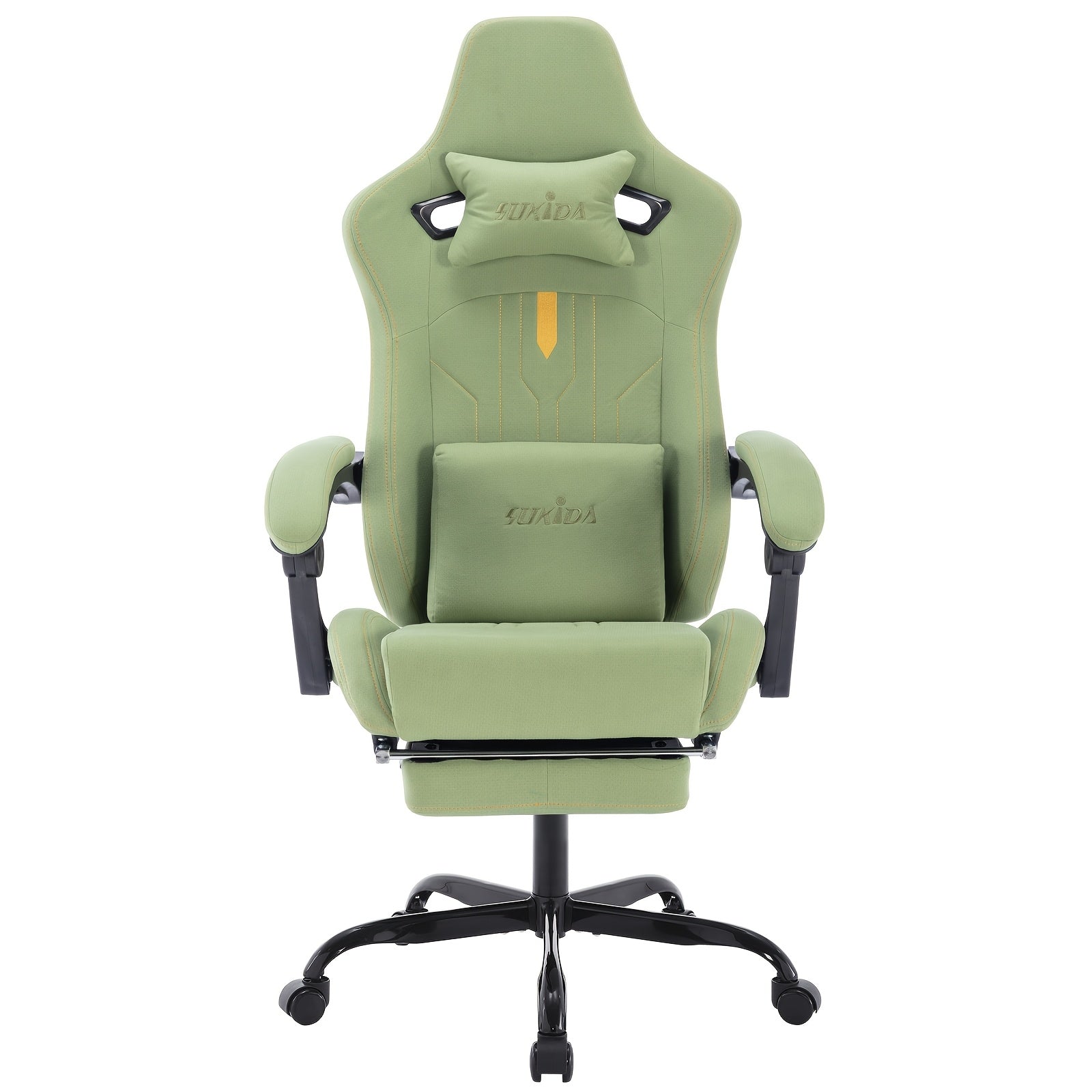 Silla de Juego y Oficina, Silla de Computadora con Reposapiés, Reposacabezas y Soporte Lumbar, Silla Ergonómica, Silla Giratoria y Ajustable en Altura, Opciones en Gris, Beige, , Marrón y Verde