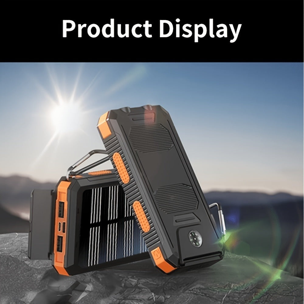 Batería Externa Solar Portátil de 20000Mah, Cargador Solar Portátil para Teléfonos Móviles, Cargador de Batería Externa para Camping para Teléfonos Móviles, 2 USB/ Linternas LED con Brújula para Actividades al Aire Libre