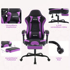 Silla Gaming, Silla para Ordenador, Silla Gaming Ergonómica con Pedales para Pies, Silla de Oficina, Silla Ergonómica para Ordenador con Soporte Lumbar, Silla Gaming de Altura Ajustable, Disponible en Negro