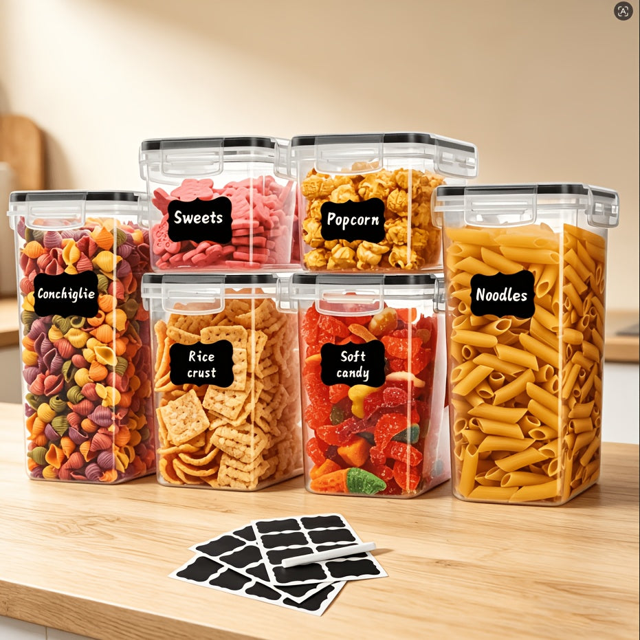 Contenedores Sellados para Alimentos 48/20 piezas, Organizador y Almacenamiento de Gabinetes de Cocina de Múltiples Tamaños, Latas de Plástico Sanas para Granos, Harina, Azúcar, Pasta, Incluyendo Etiquetas y Marcaciones (24/10 Tapas y 24/10 Frascos)