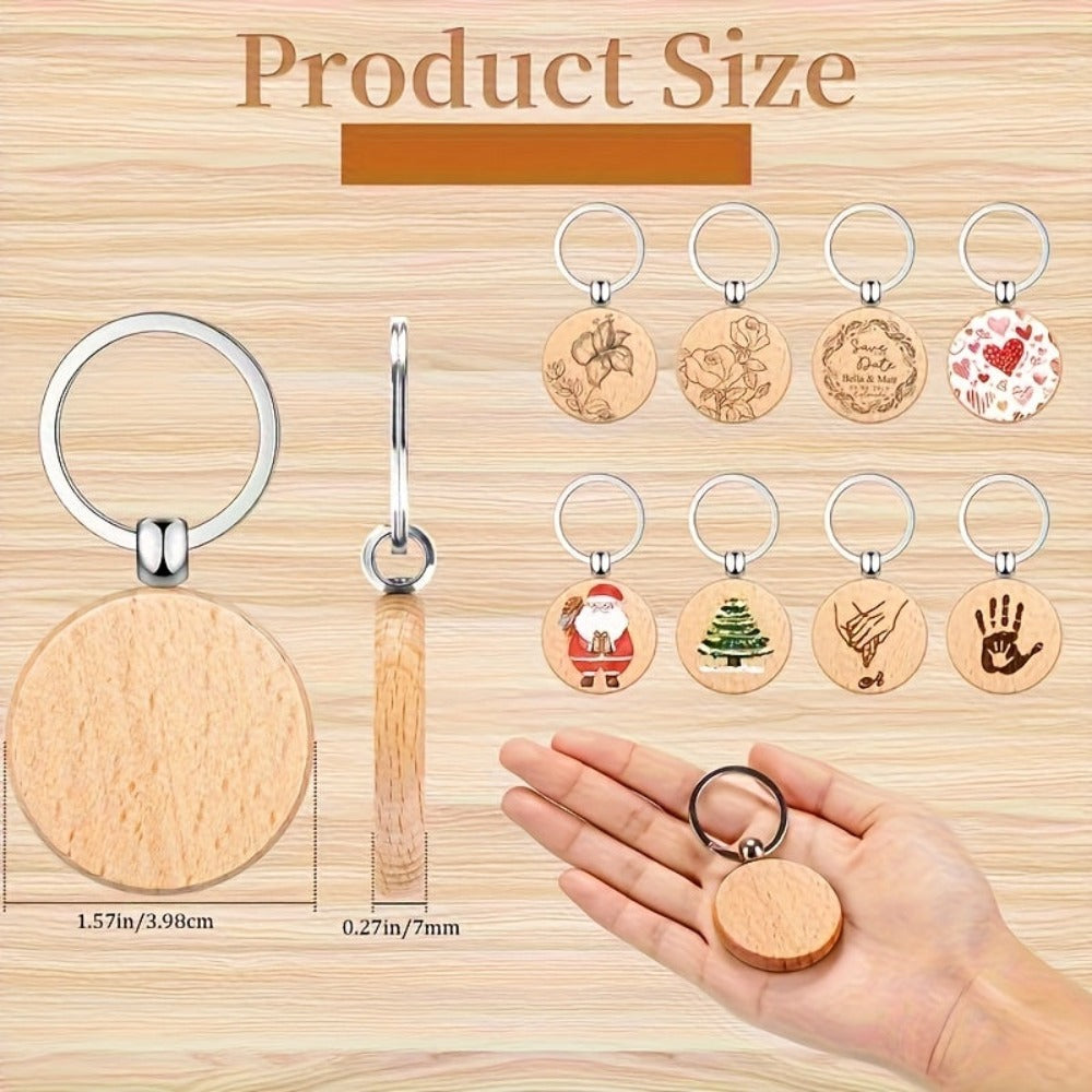 100 Llaveros de Madera Natural | Llaveros en Blanco Grabados con Anillos de Metal, Material de Madera Artesanal Color Caqui Clásico, Ideal para Regalos de Pascua, Día de San Valentín, Día de la Independencia, Carnaval, Llaveros Lindos, Diseño Fácil, Super