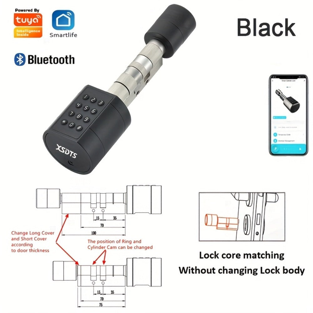 Cerradura Inteligente Cilindro Compatible para Oficina - Sistema de Desbloqueo 5 en 1 con Huella/Llave/Tarjeta/Contraseña/Control por App Tuya, Adecuada para Puertas y Sistemas de Entrada