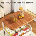 Un estante de almacenamiento con ruedas, estante superior de madera maciza, carrito de cocina, hecho de acero al carbono, resistente y duradero, para almacenar estantes de cocina, con un diseño vertical en capas, adecuado para el almacenamiento en dormito