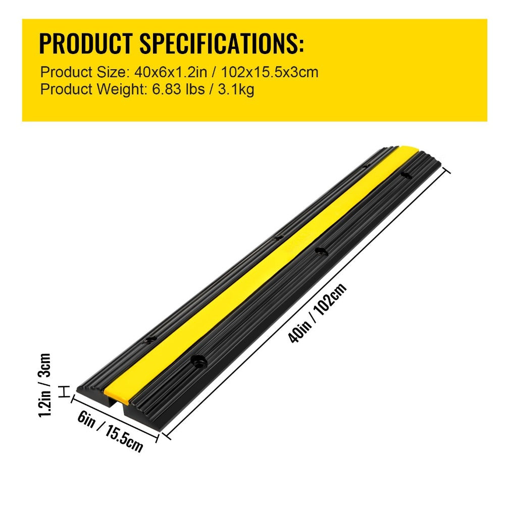 VEVOR - Juego de 4 rampas protectoras de cables de goma de 1 canal para cargas pesadas con capacidad de carga de 22046 libras. Rampa protectora para cables y mangueras de entrada de vehículos.