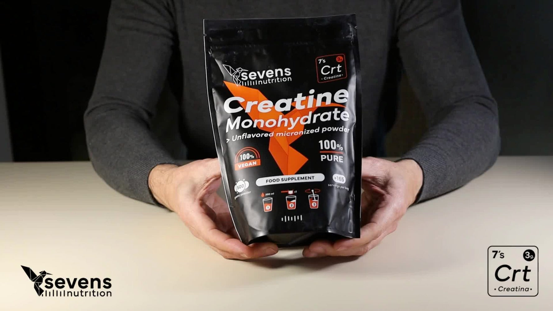 Pack 2x Creatina Monohidratada en Polvo Sin Sabor – 1000 g Totales – Creatina Micronizada 100 % Pura – Vegana y Sin Gluten – Sevens Nutrition