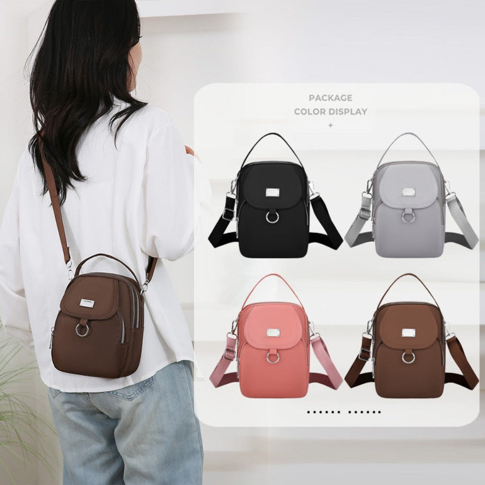 Bolso Bandolera Ligero de Nylon para Mujer en 4 Colores - Mini Bolso Casual con Múltiples Compartimentos con Cremallera, Correa de Hombro Desmontable y Ajustable y Bolsillo Frontal, Bolso Cruzado Pequeño, Bolso de Viaje Versátil, Cierre Seguro con Cremall