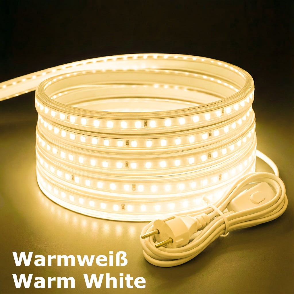 Tiras de luces LED súper brillantes AC 220V 230V | Cinta adhesiva de 120 LED/m, Cinta LED para lámpara exterior, Blanco o Blanco Cálido para cocina, jardín, decoración de habitaciones del hogar, Iluminación interior con enchufe de alimentación europeo | M