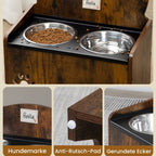 Comedero Elevado para Mascotas con Dos Tazas de Acero Inoxidable, Diseñado para Evitar Derrames, Apto para Perros de Todo Tamaño, con un Diseño Vintage Marrón y Negro
