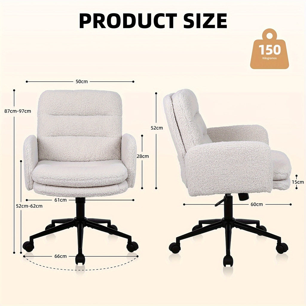 Sillas de oficina | Silla de Oficina, Silla de Maquillaje de Faux Fleece, Silla Giratoria Cómoda, Silla Ergonómica de Oficina, Altura Ajustable