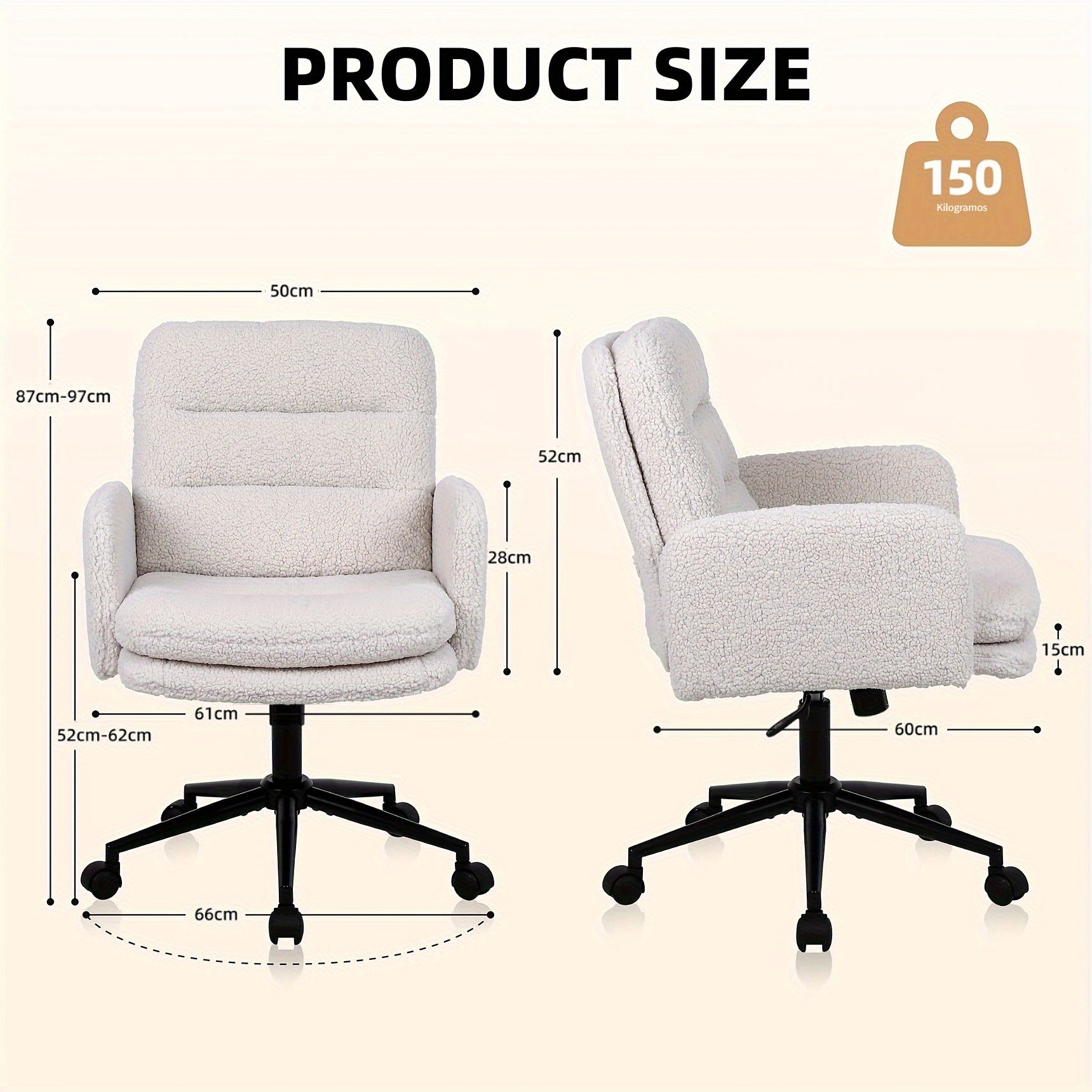 Sillas de oficina | Silla de Oficina, Silla de Maquillaje de Faux Fleece, Silla Giratoria Cómoda, Silla Ergonómica de Oficina, Altura Ajustable