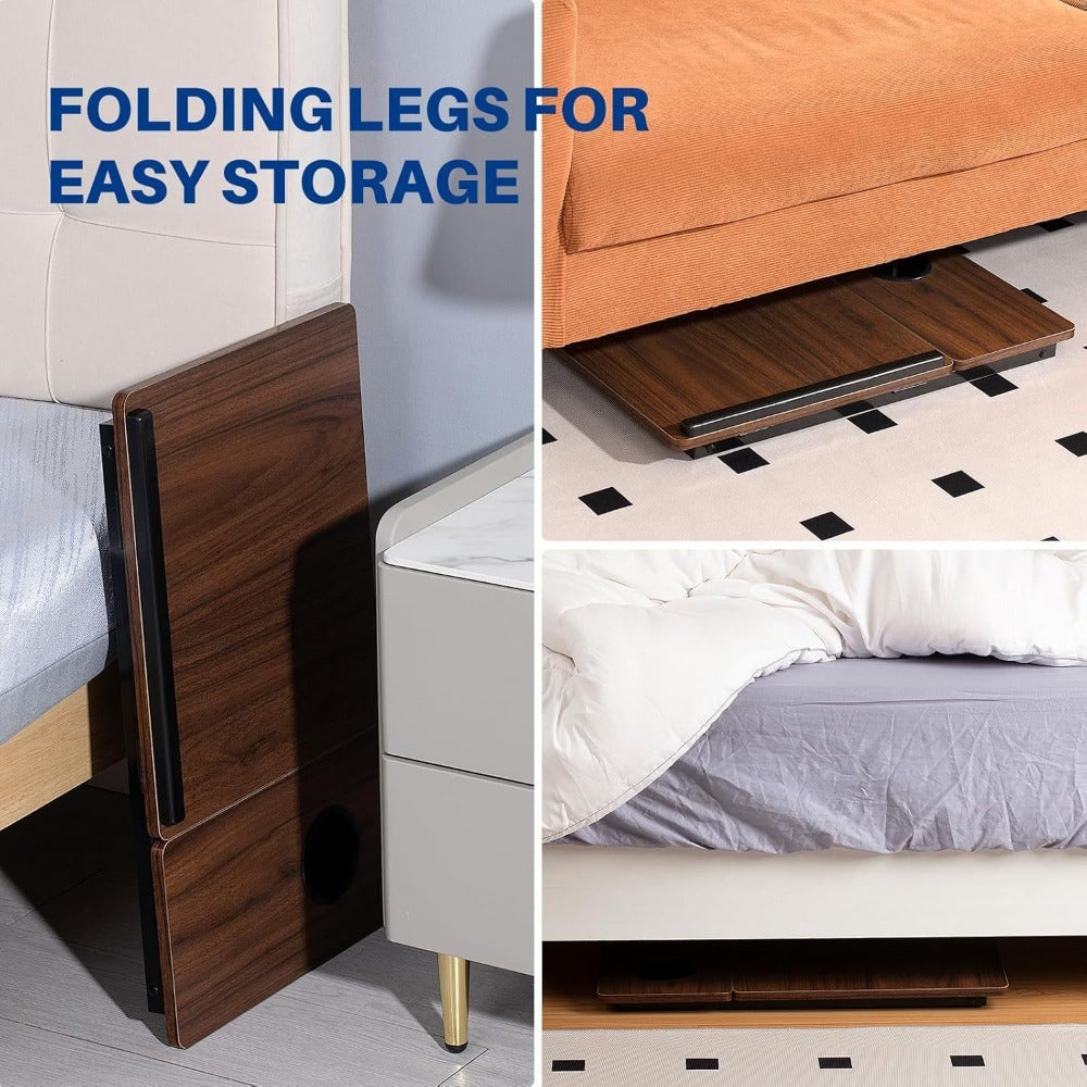 Mesa plegable para cama y sofá con altura ajustable de 5 niveles, bandeja con superficie ajustable y portavasos, mesa pequeña multifunción para ordenador, libros, trabajo y estudio en casa (56x32x25cm)