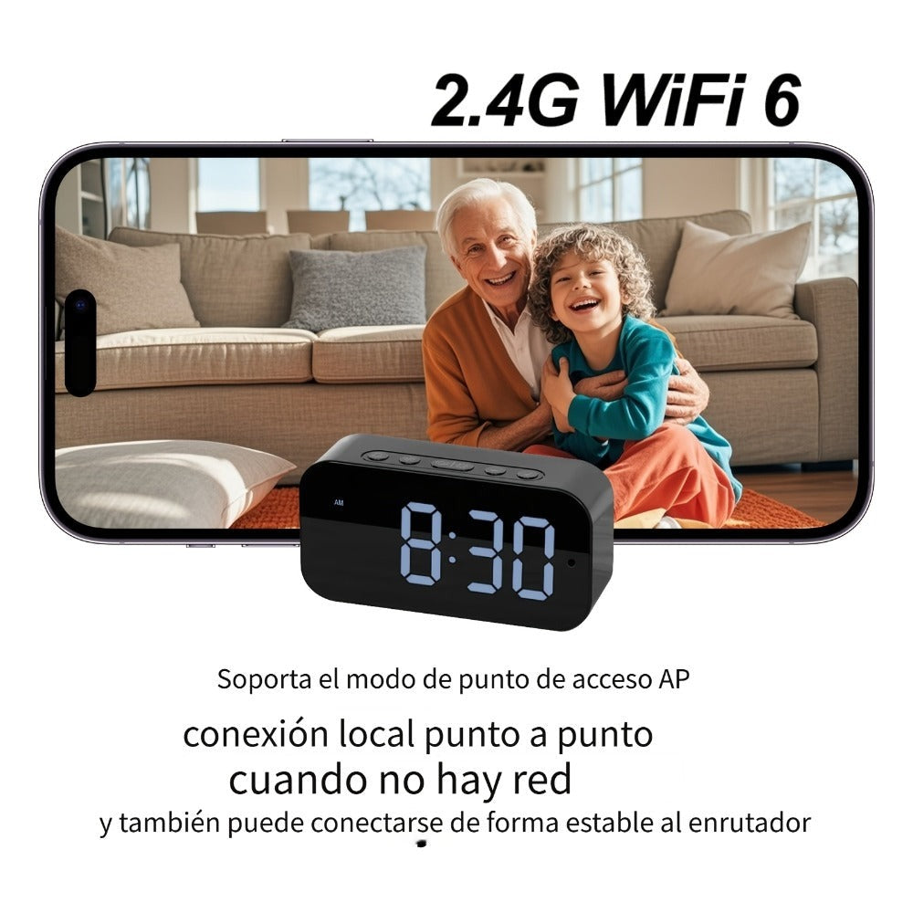 Cámara despertador Wifi 1080P con detección de movimiento, visualización remota y grabación en bucle, incluye tarjeta SD de 16GB, alertas ricas, cámara de vigilancia HD para el hogar, cámara de monitoreo segura adecuada para tu hogar, oficina o mascota