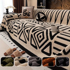 1 Funda de Sofá Geométrica Moderna de Felpa - Para Todas las Estaciones, a Prueba de Polvo, Protector de Sofá Amigable con Mascotas en Blanco y Negro/Crema - Lavable a Máquina, Se Adapta a Sofás de Un a Cuatro Plazas para la Decoración de la Sala de Estar