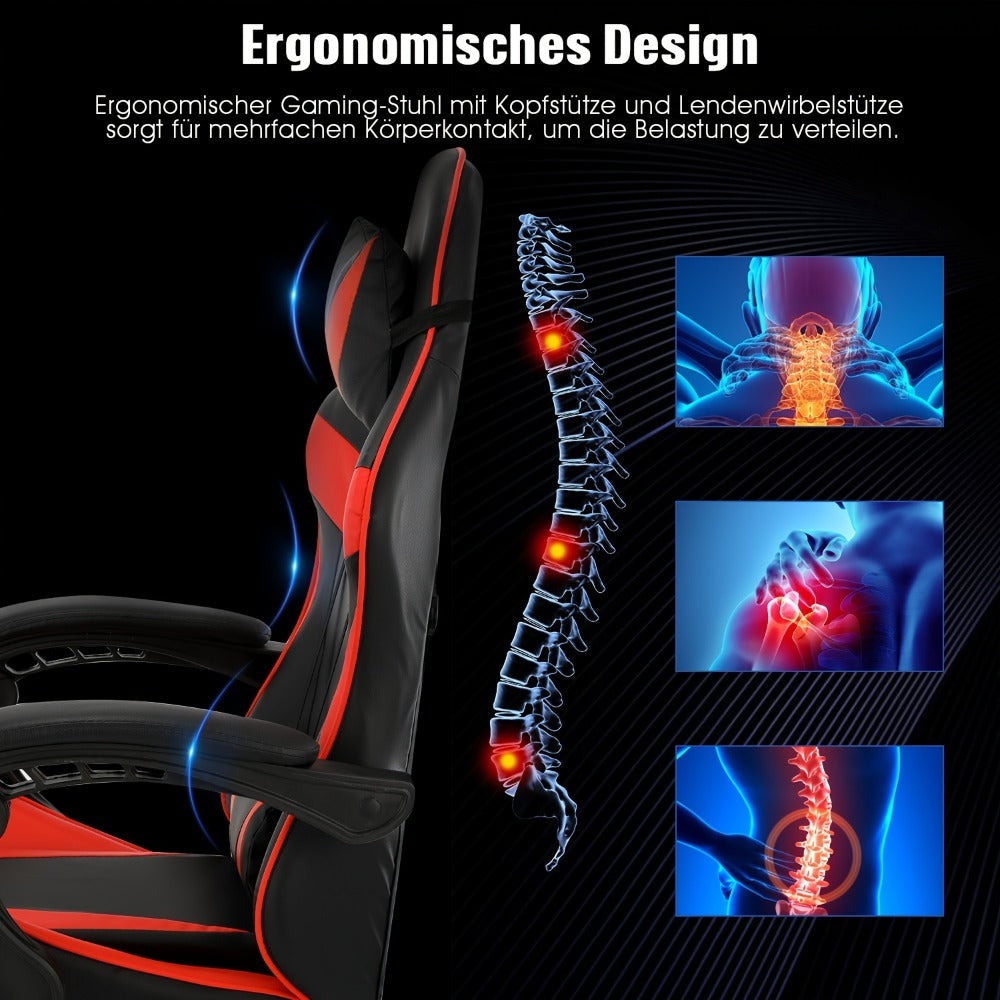 Silla de gaming con reposapiés, silla de gaming ergonómica, silla de ordenador con soporte lumbar, reposacabezas, sillas de PC de altura ajustable con asiento giratorio de 360° para oficina o gaming