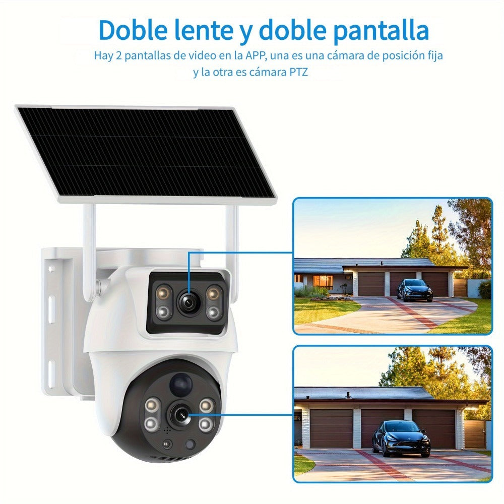 2 cámaras de seguridad solares de 8MP, 2.4Ghz Wifi, monitoreo de seguridad de alta definición, lente dual, rotación automática, movimiento, detección, llamada bidireccional, cámara de vigilancia de seguridad, batería de 365 días, con visión nocturna