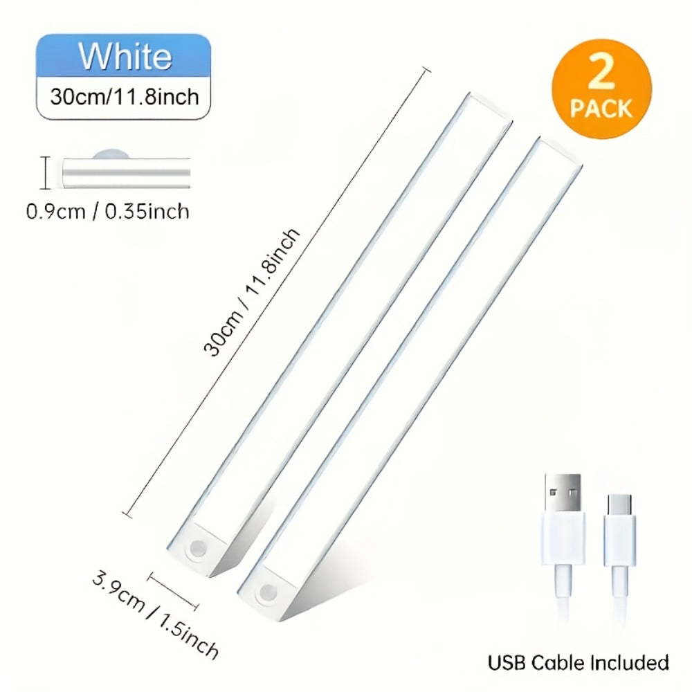 1/2 piezas Luces LED Bajo Gabinete - Carcasa Blanca, Recargable, 3 Colores Regulables, Sensor de Movimiento PIR Humano, 3 Modos de Iluminación, Adhesivo Magnético, Funciona con Batería, Iluminación Portátil de Cocina para Armarios, Encimeras y Estantes, I