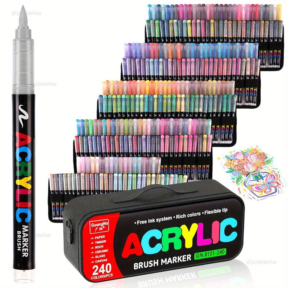 Set de Marcadores Guangna de 240 Colores para Llevar en la Bolsa, Adecuado para Plástico, Vidrio, Metal, Bambú, Lona, Roca, Cerámica y Manualidades en Tela, y Utilizado para Fines de Pintura Artística Profesional