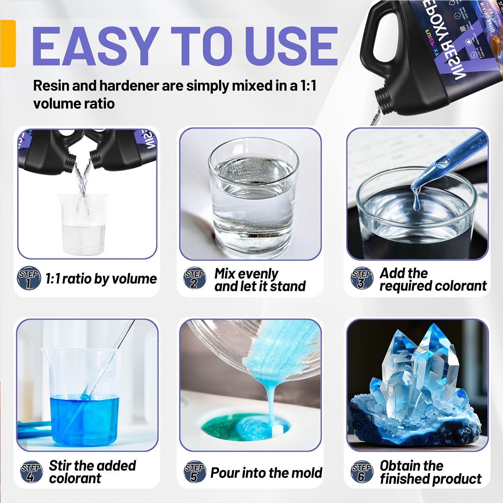 Kits de Resina Epoxi FUNEPOXY 500Ml/1L/2L - Kit de Resina y Endurecedor Cristalinos, Recubrimiento de Colada sin Burbujas para Mesas de Río, Resina de Colada Artística, Proyectos de Joyería, Manualidades para Vasos, Moldes, Pintura Artística