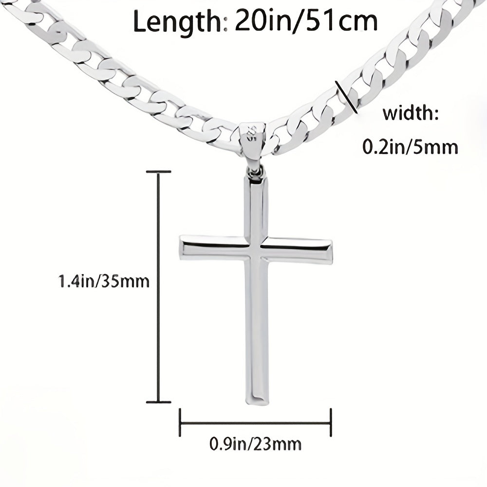 Collar con colgante de plata 925 para hombre, cadena cubana de 5 mm con cruz exquisita, peso total del producto (25.29G). Estilo moderno de fiesta callejera, regalo para hombre, regalo para el Día del Padre, regalo para pareja, con caja de regalo