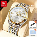 OLEVS Reloj de Lujo para Hombre, Diseño Elegante de Negocios con Diamantes de Imitación, Cuarzo Clásico de Acero Inoxidable para Hombre, Calendario Diurno Luminoso, Ideal para Regalos Románticos, Disponible en Esfera Azul/Negro/Blanco/Dorado