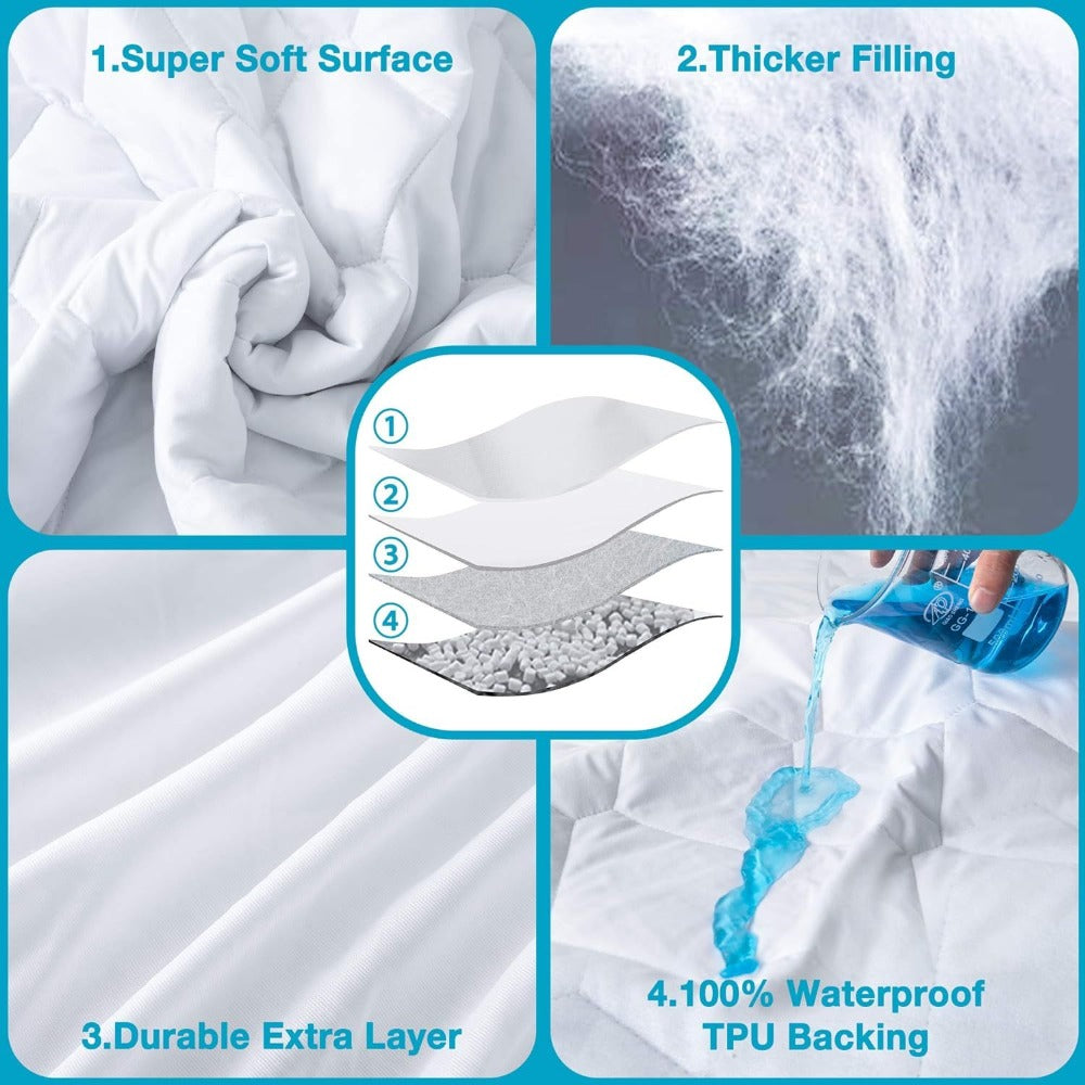 Protector De Colchón, Funda De Colchón Grande De Varios Tamaños, Impermeable, Transpirable, Suave, Impresa, Lavable A Máquina, Blanco