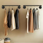 Perchero de tubo industrial de 200 cm para montar en la pared, toallero, barra para prendas de estilo vintage, riel de pared de alta resistencia para colgar y exhibir ropa, para dormitorio y lavadero