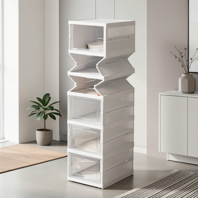 Contenedores de almacenamiento de zapatos de seis niveles, organizador de zapatos de plástico, plegable y apilable, ideal para armarios y entradas, organizador de almacenamiento de zapatos - No necesita ensamblaje, organizador de zapatos de varios niveles