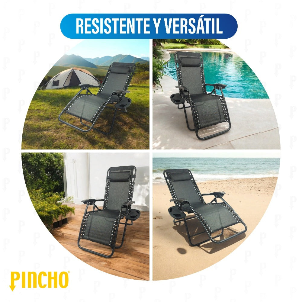 Tumbona Jardin Exterior Plegable Gravedad Cero - Pack 2 Sillas Reclinables o Hamacas para Playa, Terraza y Camping con Portavasos, Ligeras y Cómodas