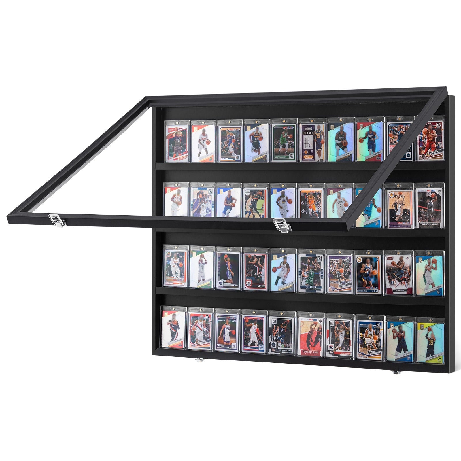 VEVOR - Vitrina para tarjetas deportivas con 36 compartimentos, 30.5 x 24.3 x 2.1 pulgadas, marco para exhibición de tarjetas de béisbol con protección UV del 98% y vidrio de PC transparente, armario de pared con cerradura para tarjetas de colección de fú