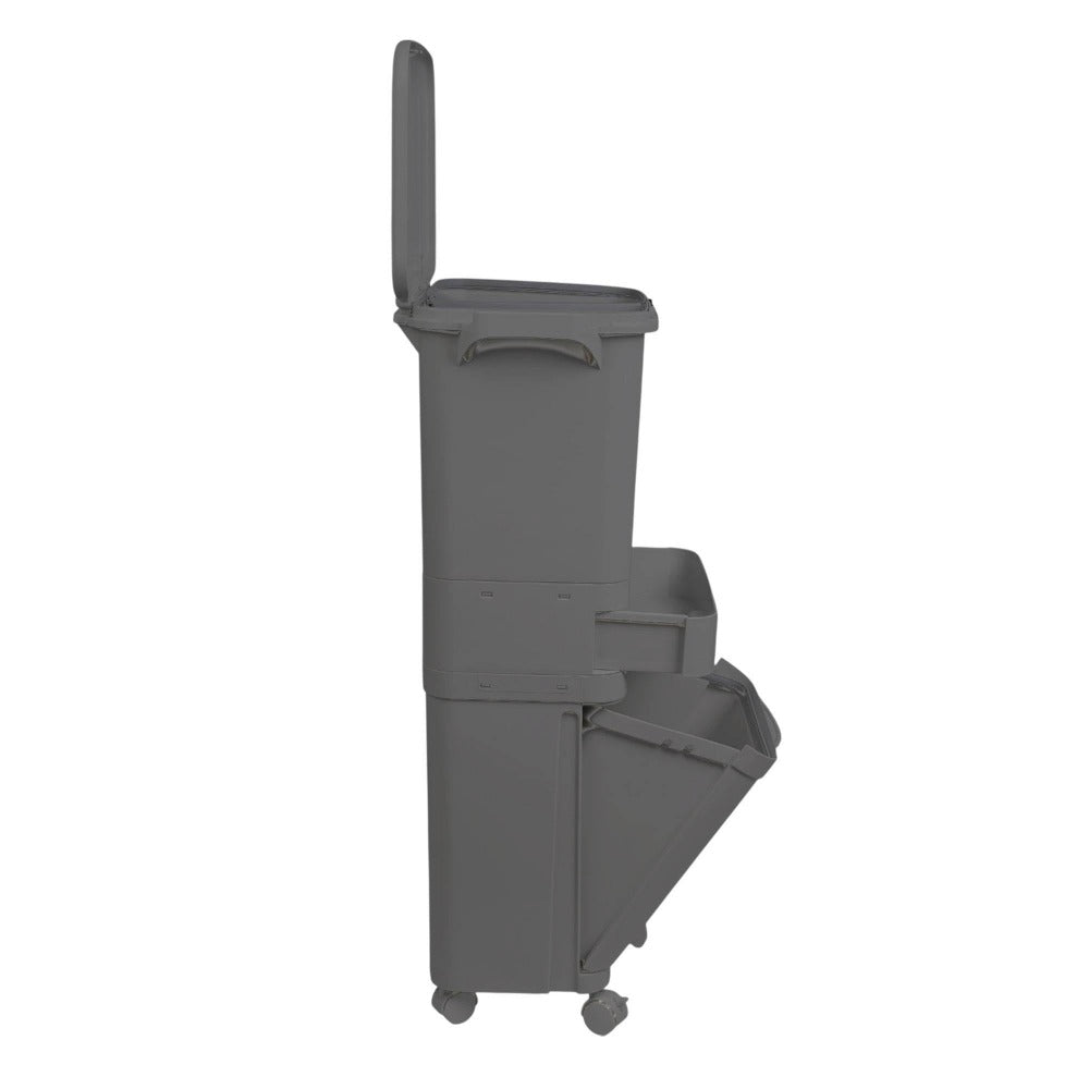 Papelera de reciclaje de clasificación selectiva con pedal. ruedas y asa de doble 38/42L