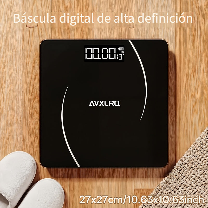 Báscula de baño de alta precisión, báscula electrónica de cuerpo con pantalla LCD ultradelgada con visualización de temperatura, inicio automático al pesar, pesaje hasta 180 kg, cambio de unidad LB/KG, diseño de plataforma de vidrio templado antideslizant