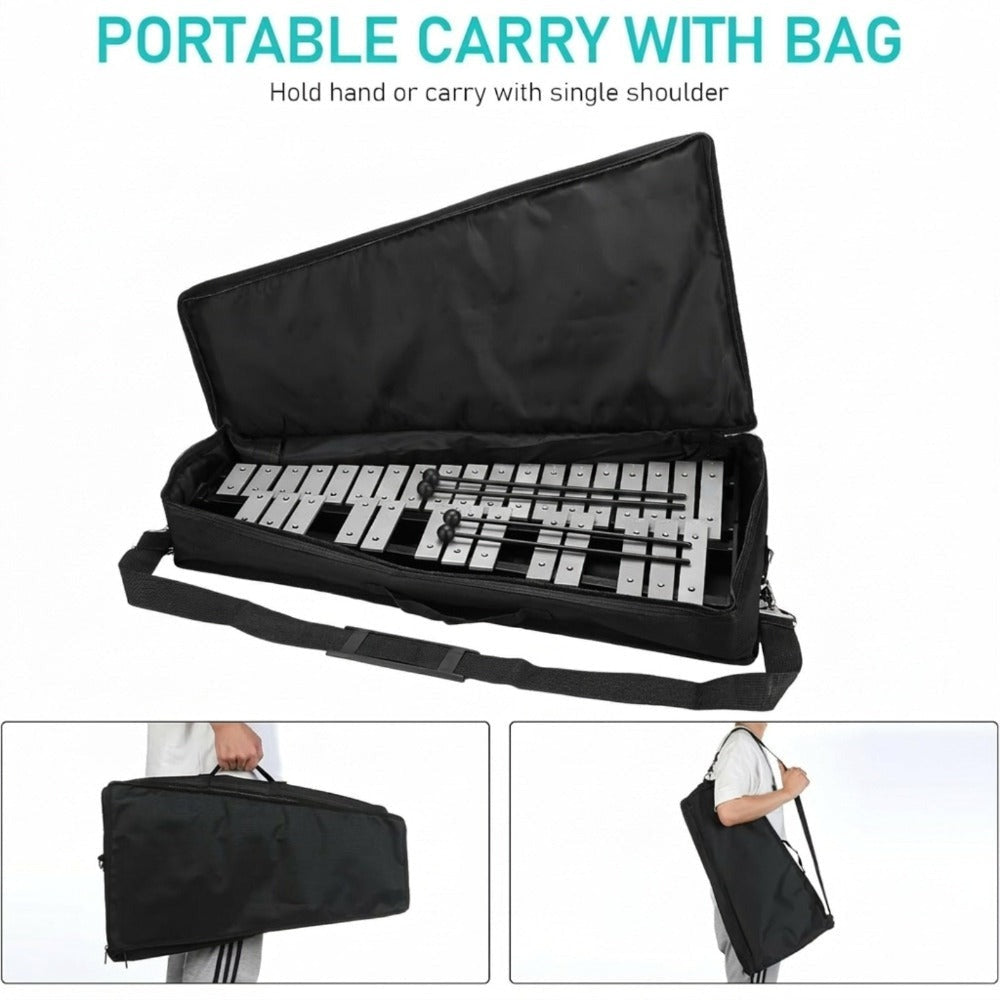Xilófono de Glockenspiel de 32 notas con soporte ajustable, kit de instrumento de percusión profesional de aluminio con baquetas y estuche de transporte, ideal para principiantes, presentaciones de bandas