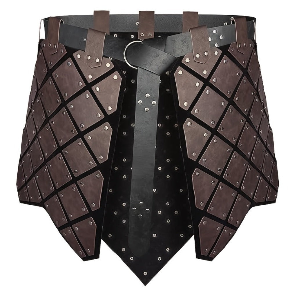 Armadura Medieval de Cuero Sintético para Muslo y Cintura con Cinturón - Protector de Falda Medieval de Doble Cara para LARP Combat, Ferias Renacentistas - Disfraz de  y Mercenario para Halloween, Navidad, Mardi Gras - Duradero y Fácil de Cuidar (no lavab