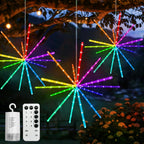 Luces colgantes de estrella explosiva, luces de fuegos artificiales, luces de hadas, luces de estrella explosiva, 114 LED, luces de meteorito, alimentadas por batería con control remoto, 84 modos de iluminación, operación adecuada para habitación de niña,