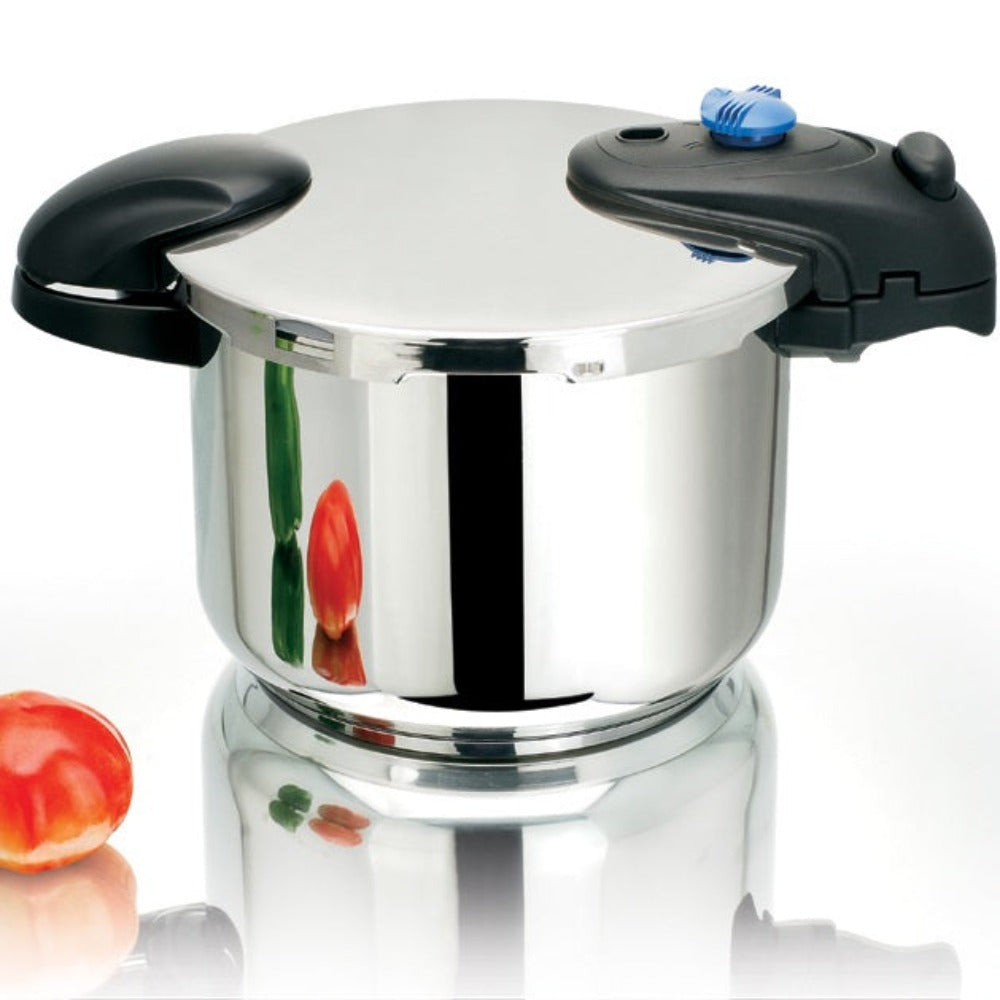 Olla a presión de acero inoxidable de 6/8/10L con tapa de bayoneta – ILLICO – Cocción rápida y segura, para todas las estufas incluida la de inducción, apta para lavavajillas, 2 válvulas + cesta de cocción incluida