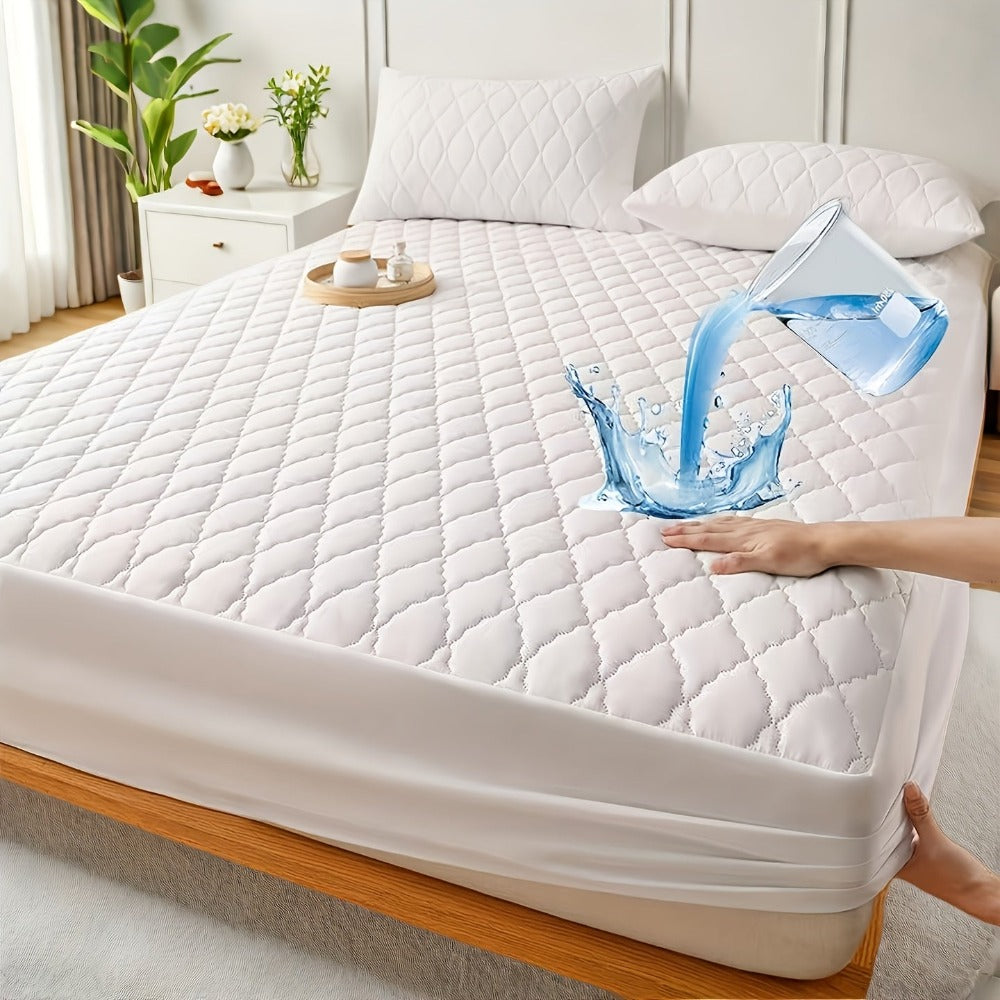 1 Protector de colchón, no incluye funda de almohada ni relleno, diseño de patrón recto impermeable de color sólido, suave y cómodo con tecnología de estampado en relieve sónico, lavable a máquina para dormitorio, hotel, residencia estudiantil, uso en 4 e