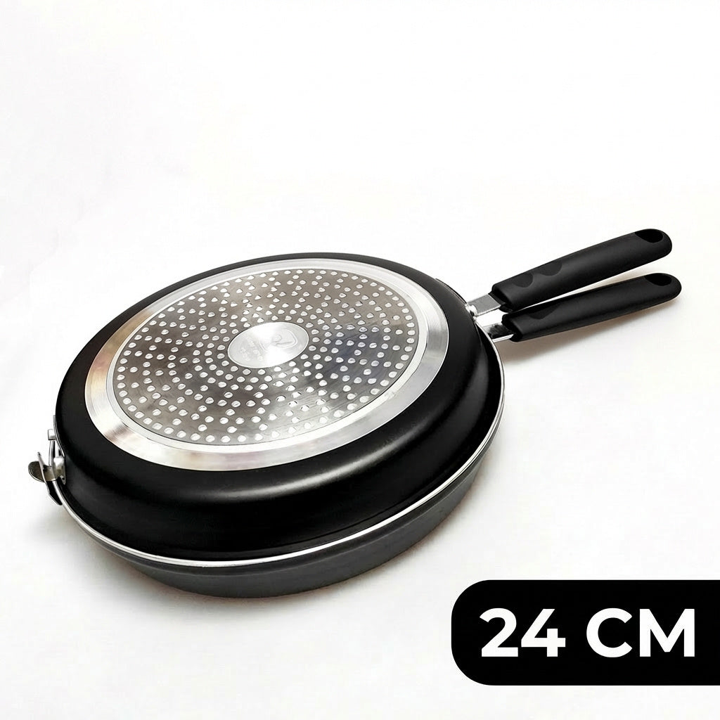 Sartén Doble Volteadora Ø24 cm para Tortillas | Antiadherente | Apta para Inducción | Libre de PFOA