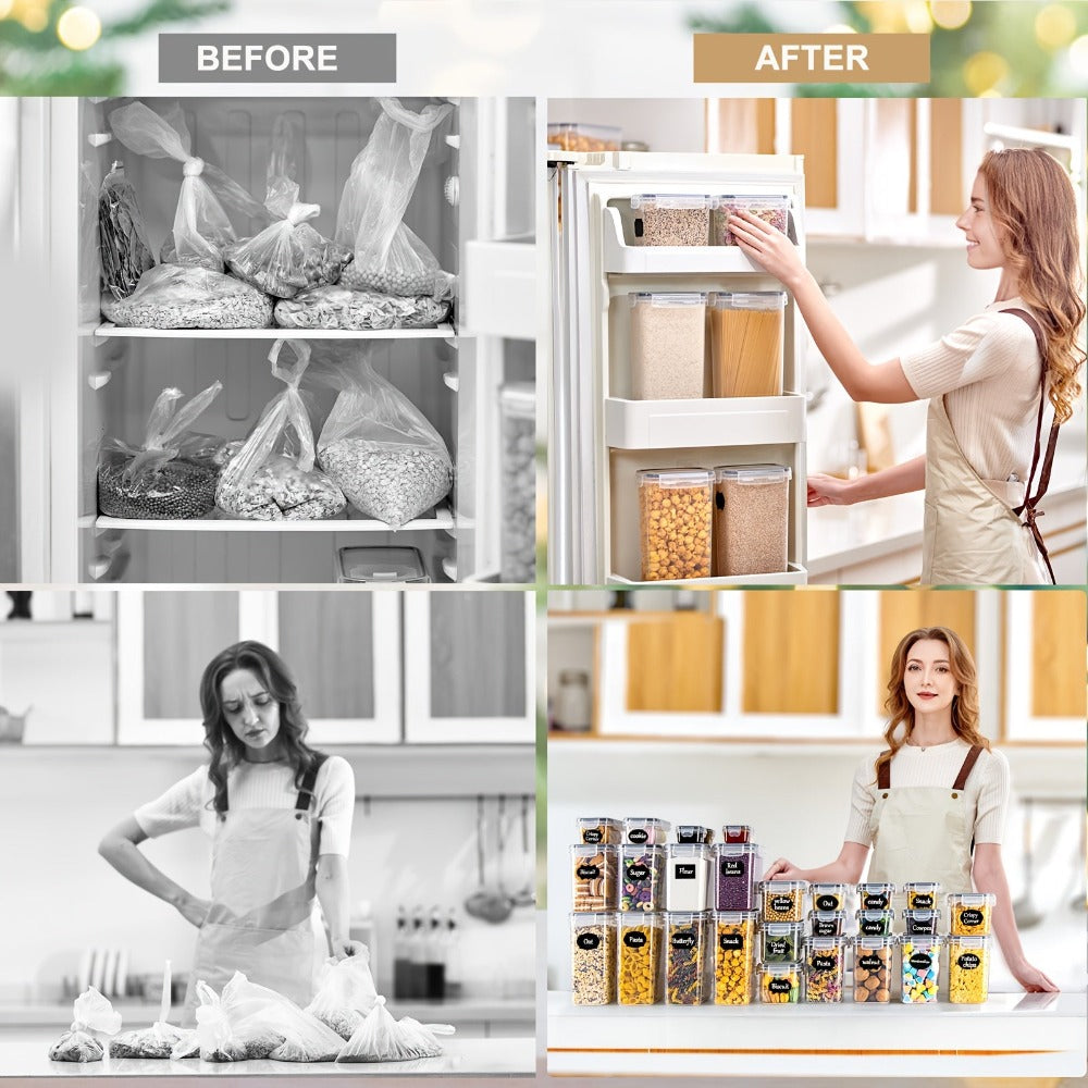 Contenedor de Cocina, Juego de 24 Piezas de Contenedores para la Cocina, Almacenamiento de Alimentos Sellado en Plástico con Tapa, Utilizado para Guardar Granos y Arroz
