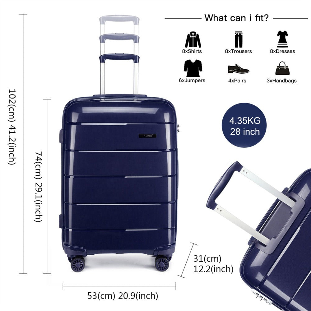 Juego de 3 maletas de carcasa rígida color azul marino, maleta de viaje con 4 ruedas, candado TSA y cremalleras YKK, maleta con ruedas de polipropileno, azul oscuro, maleta ligera de polipropileno de 4 ruedas con carcasa rígida y candado TSA, regalo de re
