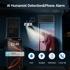 Cámara de seguridad exterior de 8MP con sistema PTZ de triple lente, /inclinación de 355°, detección humana PIR, audio bidireccional, visión nocturna a todo color, cámara WiFi adecuada para vigilancia empresarial, aplicación y notificaciones de alarma