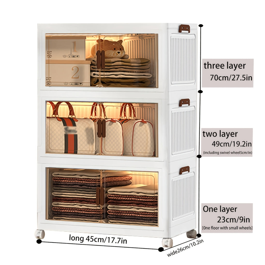 Contenedores de almacenamiento de plástico de 60 cm, cajas apilables con tapas, contenedores plegables con ruedas bloqueables para dormitorio, sala de estar, estudio y oficina
